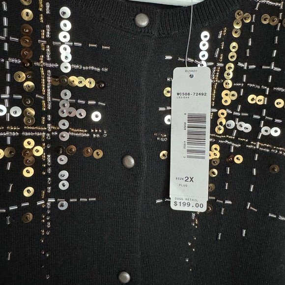 Pendleton Women’s Merino Wool Black Cardigan 2X NWT with Gold and Silver Sequin - Picture 3 of 10